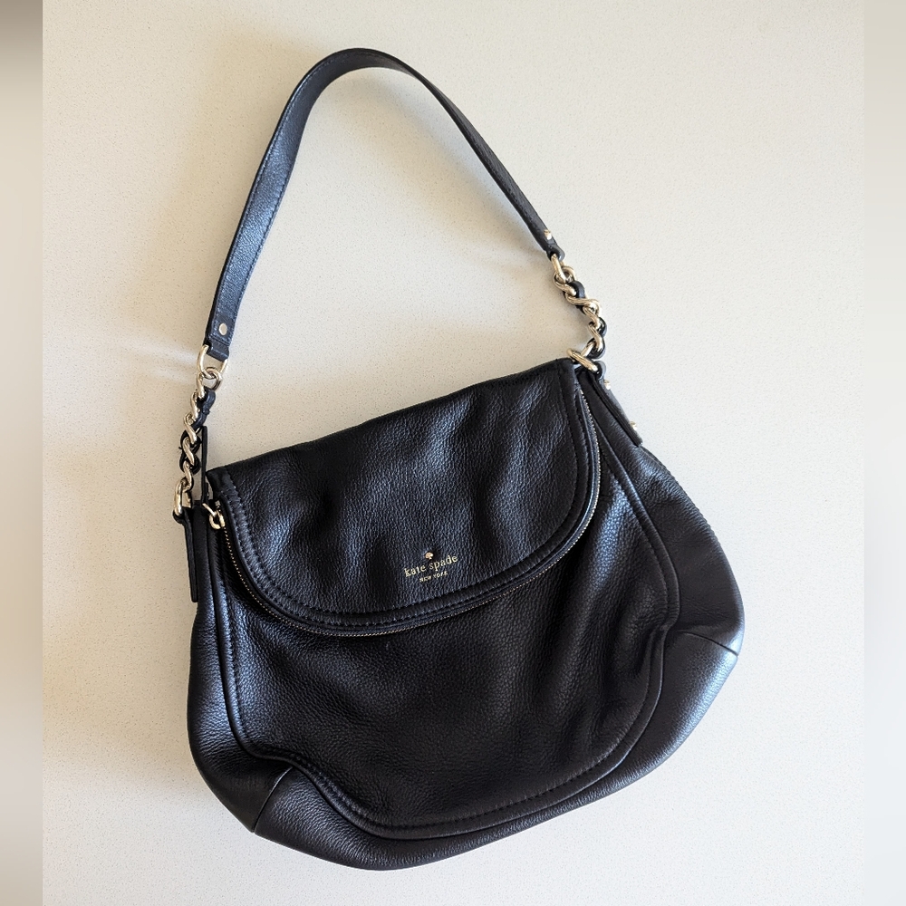Kate Spade Black Leather Shoulder Bag with Chain Detail